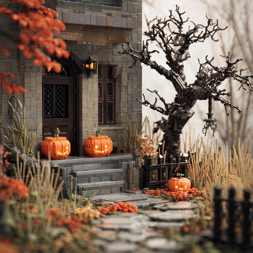 Autumn Leaves and Pumpkins in a Spooky Setting
