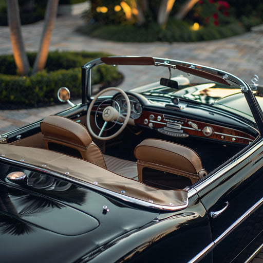 Classic convertible Mercedes Benz with top down