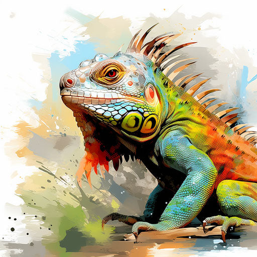Iguana clipart in the style of Impressionistic Art, on white background