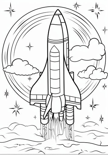 Space rockets in the sky, coloring pages