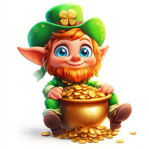 Cute leprechaun sitting on a pot of gold