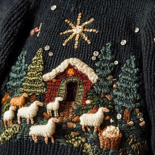 Ugly sweater with knitted nativity scene