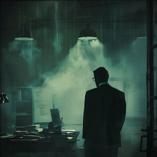 The mysterious businessman in a dimly lit office