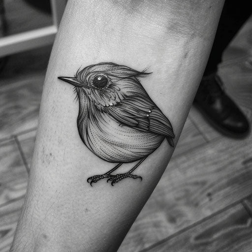 Bold tattoo sketch of a robin's face