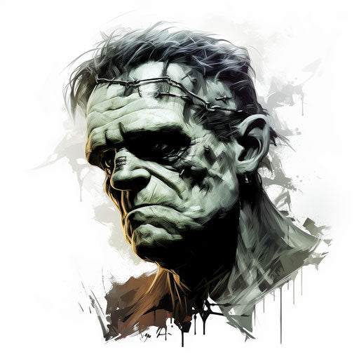 Frankenstein clipart in the style of Chiaroscuro Art, on a white background