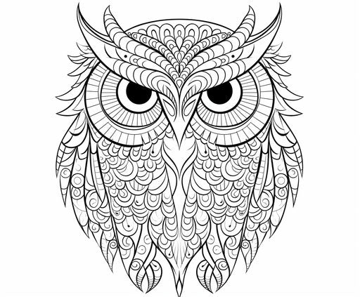 Owl coloring image of an owl on a white background, repetitive dotwork style, sleek and stylized, intricate 6:5