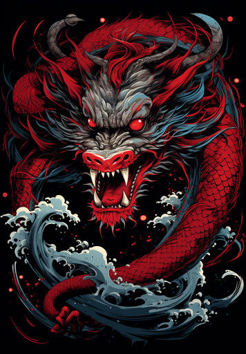 Japanese dragon tattoo vector, colorful moebius style