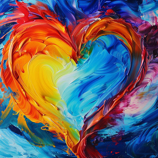 Swirling vibrant colors around a central heart