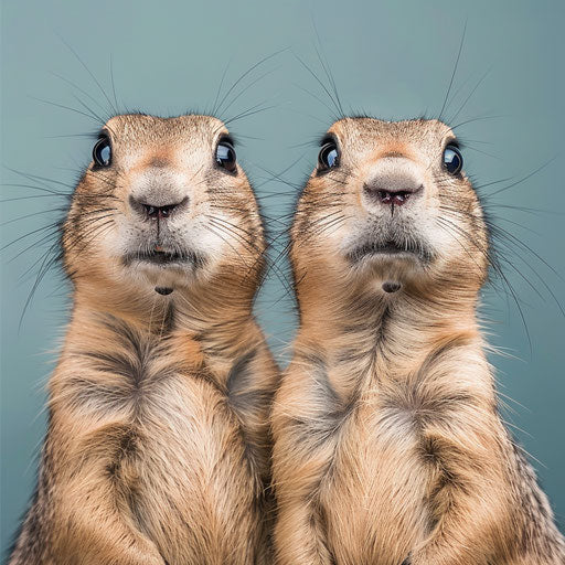 Curious prairie dogs, in the style of Elke Vogelsang