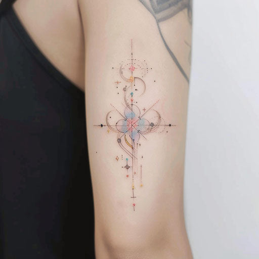 Delicate and minimalist sketch of cross stitch with pastel colors