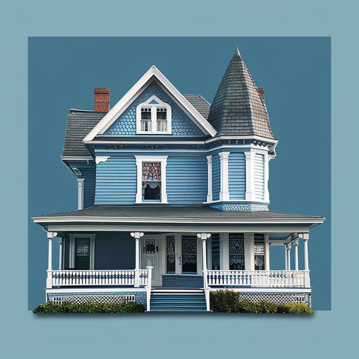Realistic house clipart on flat indigo background