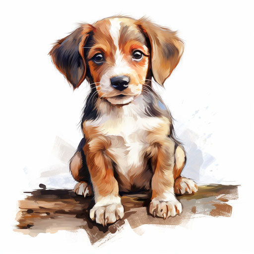 Puppy sketch in the style of oil painting, on white background