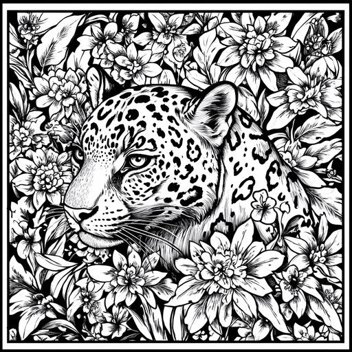 Stylish jaguar surrounded by floral patterns
