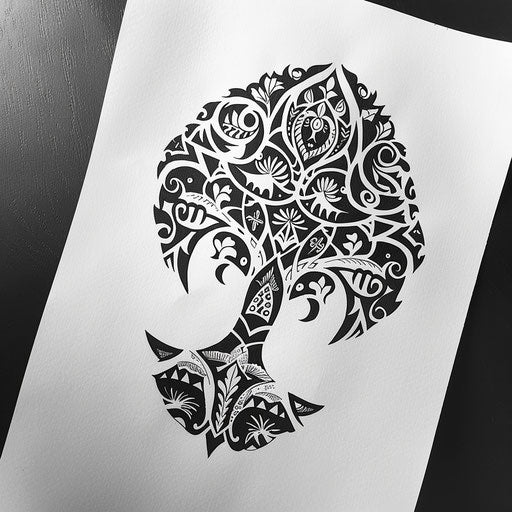 Polynesian tree of life tattoo design on white paper