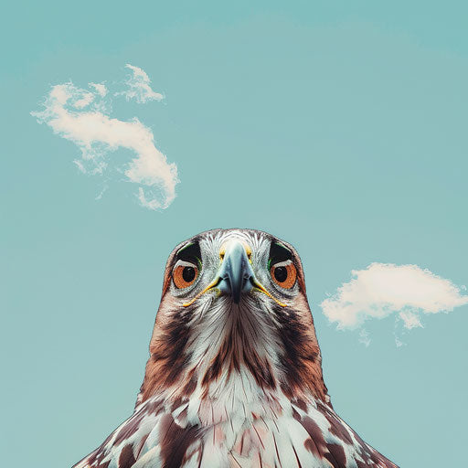 Red hawk bird with a playful expression in the sky