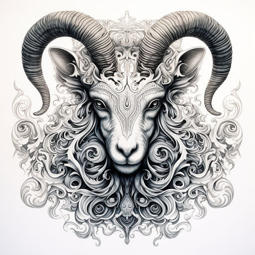 Poster of a goat with horns and a bird in its horn