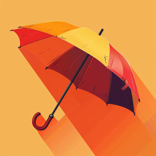 Realistic umbrella on sunset orange background