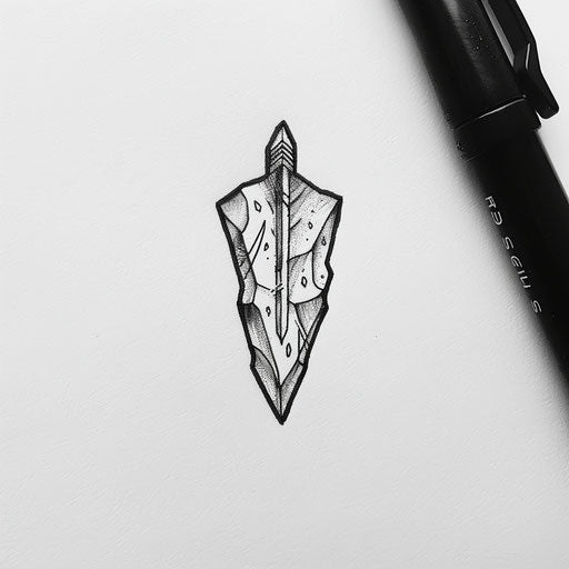 Simple and clean flat tattoo sketch of an obsidian arrowhead