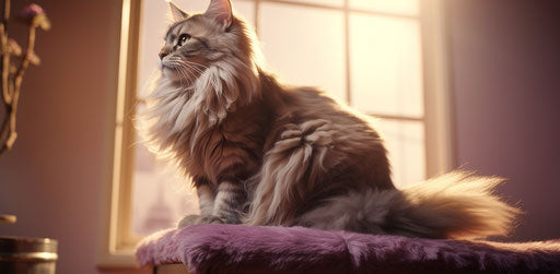 Giant cat on a scratching post in a home