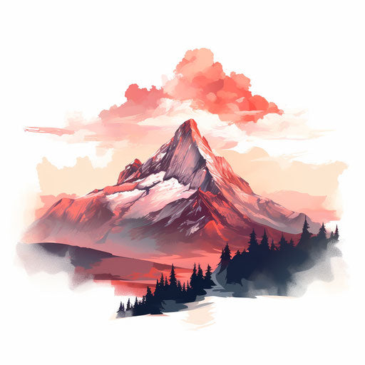 Mountain silhouette in Oil painting style on white background