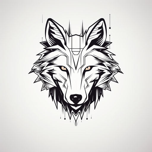 Geometric wolf head in minimalist black and white style