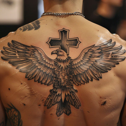 Eagle and cross tattoo on blank canvas