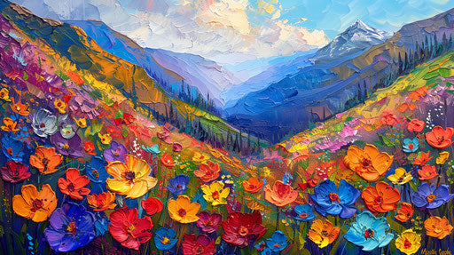 Floral mosaic under a sunny sky