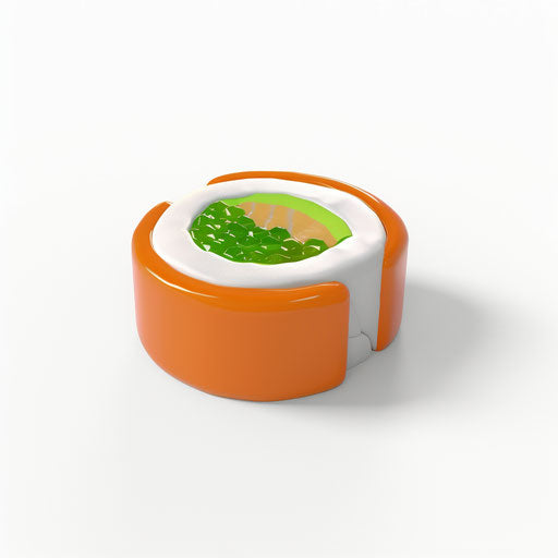 Sushi icon, simple style, white background, orange and green colors, unique 3D rendering