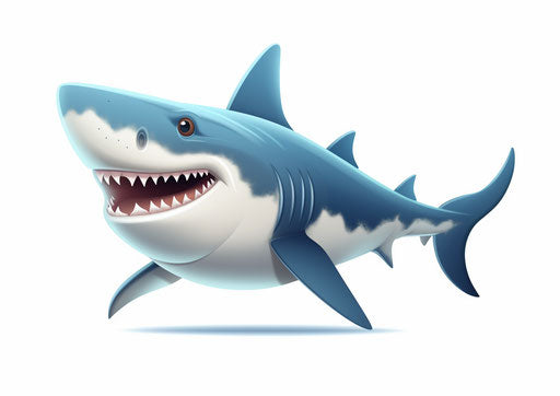Shark isolated on white, in the style of playful animation, 2D, whimsical animation 38:27