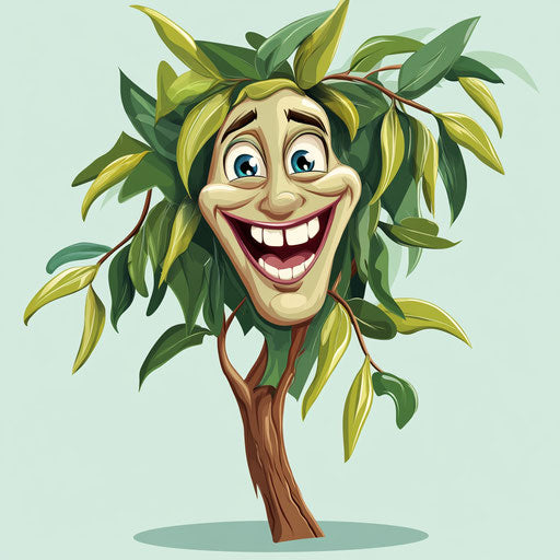 Humorous caricature of an eucalyptus clipart with human characteristics