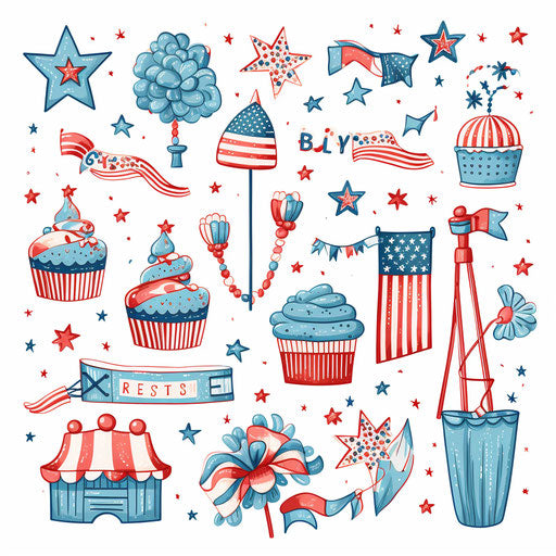 Fourth of July clipart in the style of Pastel Colors Art, on a white background