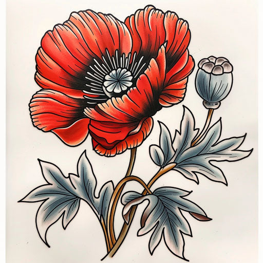 Poppy tattoo in traditional Japanese style