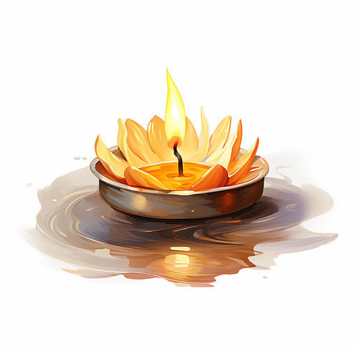 Diya clipart in the style of Oil painting, on a white background