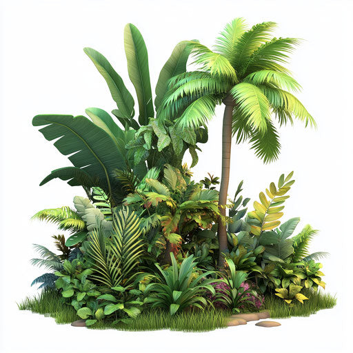 3D jungle on flat white background, isolated clipart