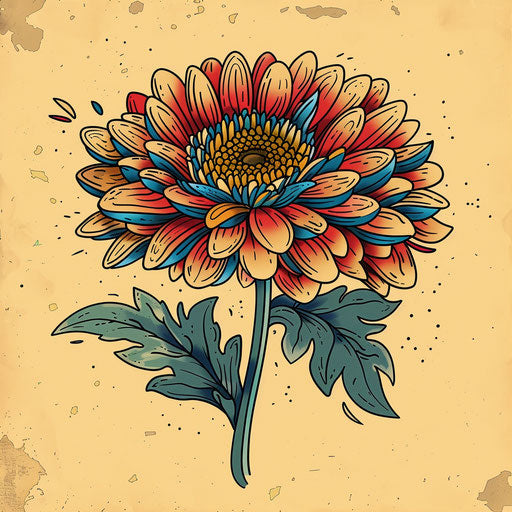 Retro tattoo sketch of an aster flower in a 60s style