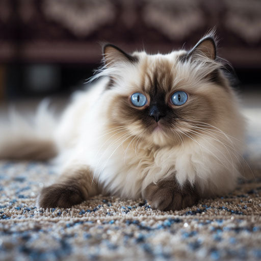 Himalayan cat resting on a rug