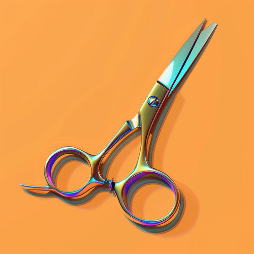 Realistic scissors clipart on sunset orange background
