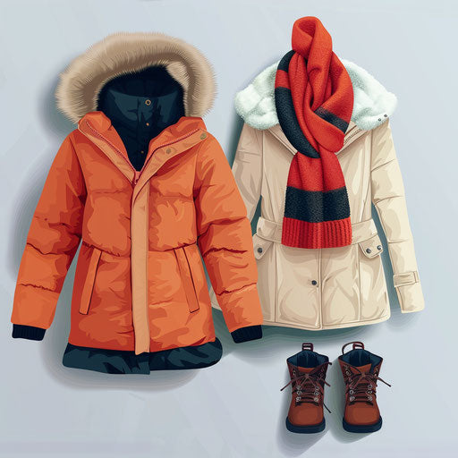 Winter clothes in photo realistic style with random flat background