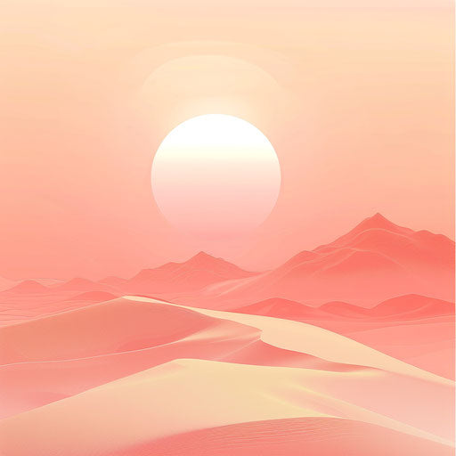 Realistic sunrise clipart on flat pastel peach background