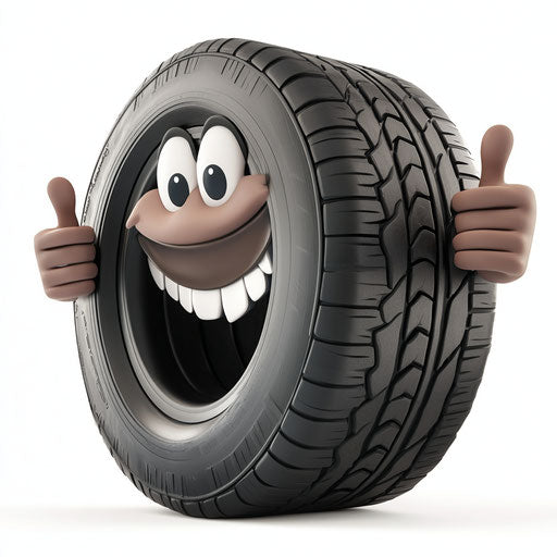 Humorous caricature of a tire with human characteristics