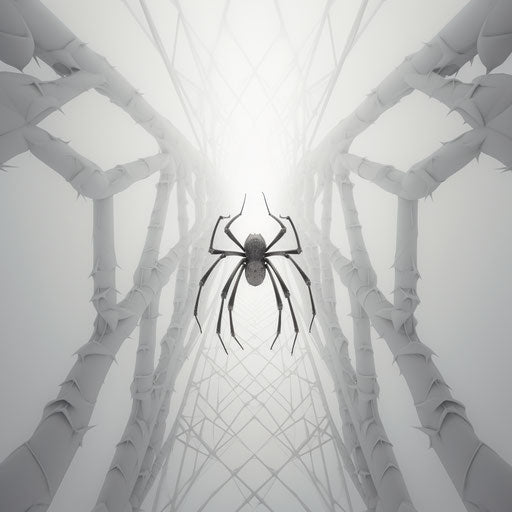 Giant white spider in minimalist black and white web