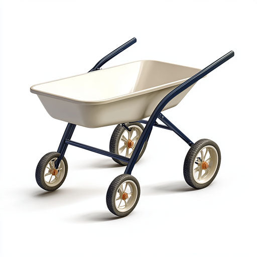 3D wheelbarrow on white background, realistic style