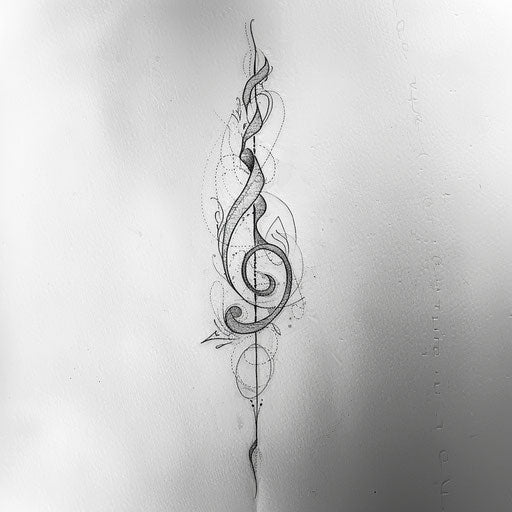 Flat sketch of a single line morphing into a musical clef