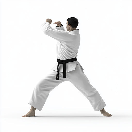 3D taekwondo with photorealistic style on flat white background