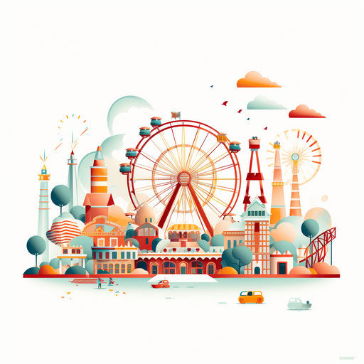Minimalist style amusement park clipart, on white background