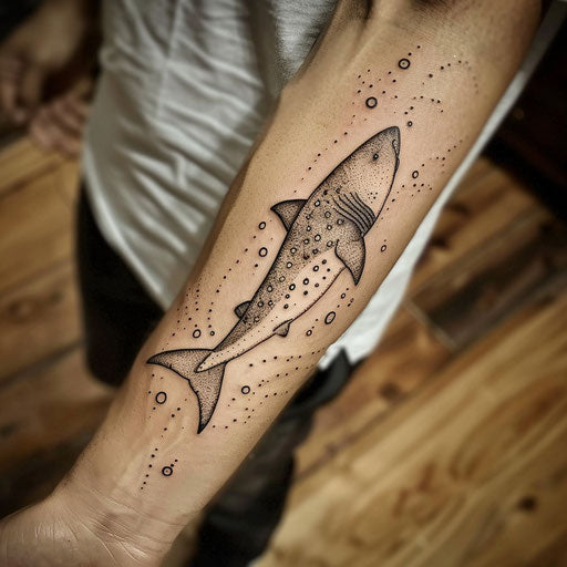 Elegant sketch of a whale shark gliding through water with delicate bubbles