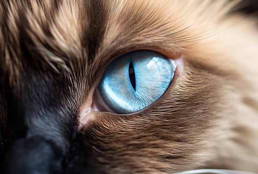 Blue-eyed cat, mystical symbolism, warm colors