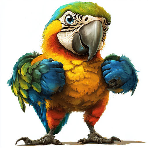 Humorous caricature of a parrot with human characteristics