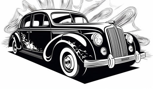 Black and white car illustration, masculine 12:7 style