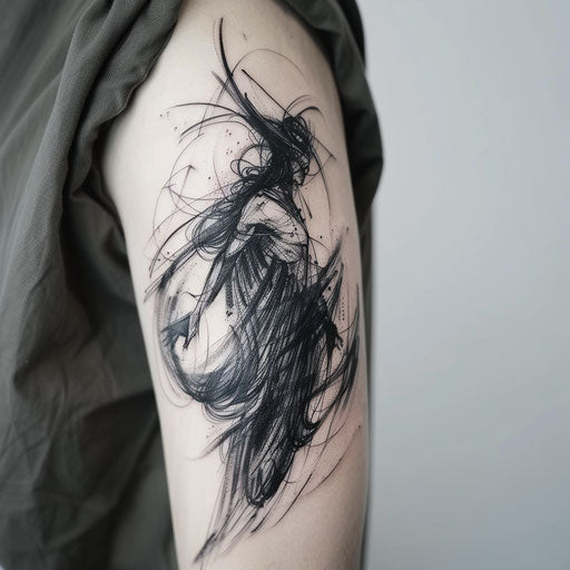 Expressive brush stroke tattoo of Hades on white background